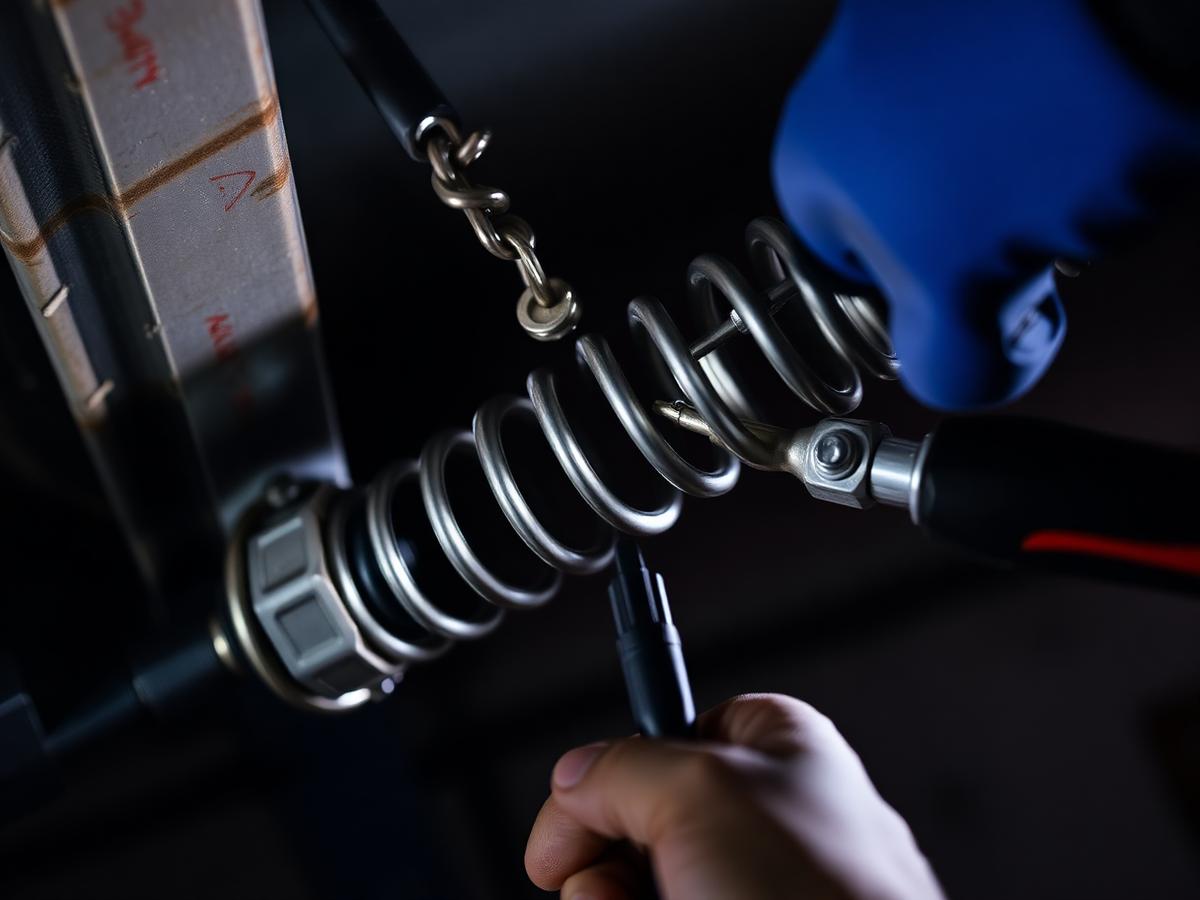 Garage door spring repair close-up